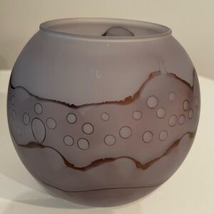 Round Frosted Glass Studio Art Glass Bowl Grey Bubble Dots